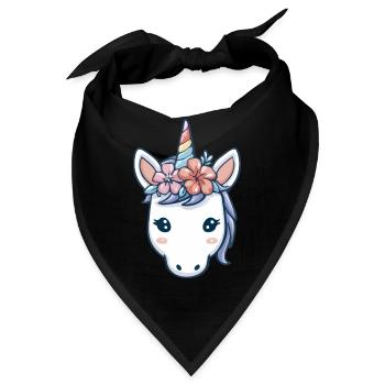 Einhornkopf mit Blumen, weiche Pastell-Fantasy-Kunst - Bandana - Schwarz - Vorne