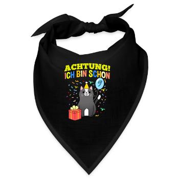 Achtung Ich Bin Schon 9 Geburtstag Tuxedo-Katze - Bandana - Schwarz - Vorne