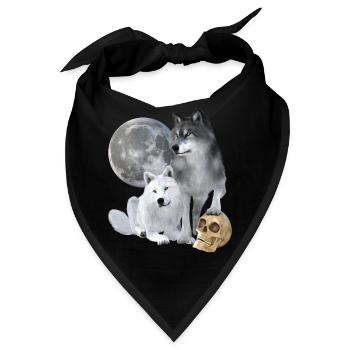Wölfe, weiß, grau, Mond, Schädel - Bandana - Schwarz - Vorne