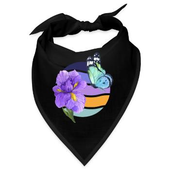Schöner Schmetterling mit Blume und Wellenmuster - Bandana - Schwarz - Vorne
