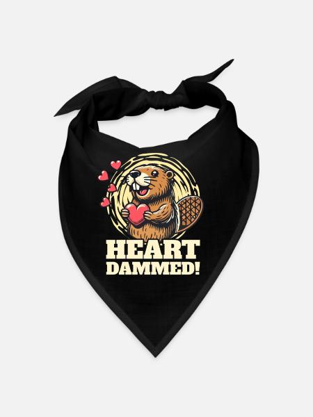 Heart Dammed - Süßes Biber-Design zum Valentinstag - Bandana - Schwarz - Vorne