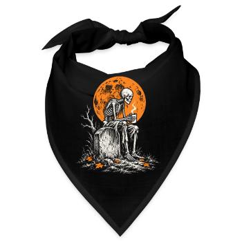Skelett mit Kaffeetasse auf dem Grabstein - Bandana - Schwarz - Vorne