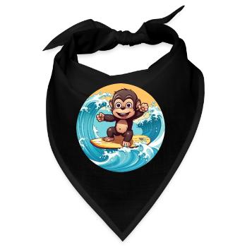 Surfender Schimpanse, Sportliches Tierdesign - Bandana - Schwarz - Vorne