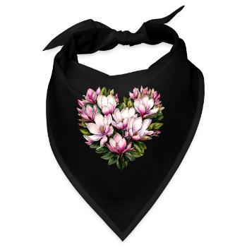 Herz,Blumenherz,Magnolien, Blumen, pink - Bandana - Schwarz - Vorne