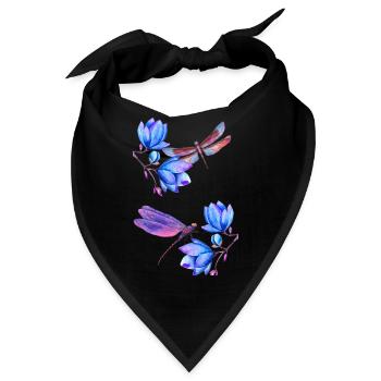 Libellen fliegen zwischen blauen Blumen - Bandana - Schwarz - Vorne