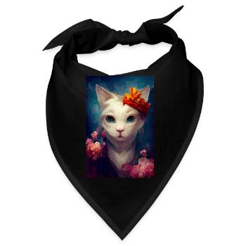Weiße Türkisch Angora Katze Ölgemälde - Bandana - Schwarz - Vorne