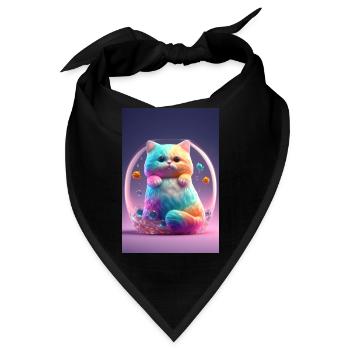 Bunte Katze - Bandana - Schwarz - Vorne