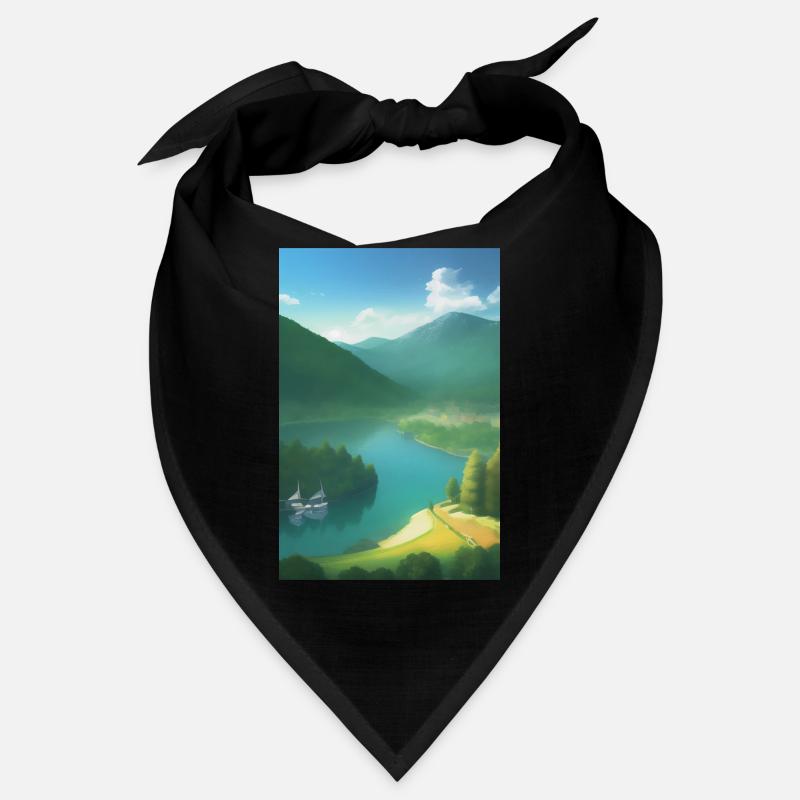 Landschaft mit See, Boot und Berge Bandana