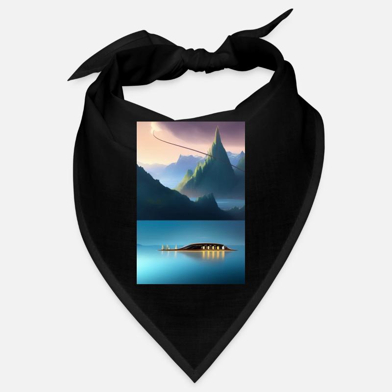 Landschaft mit See, Boot und Berge Bandana