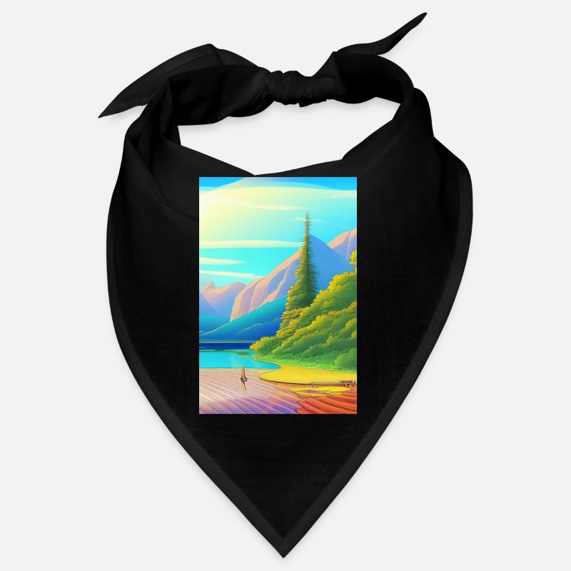Landschaft mit See, Boot und Berge Bandana