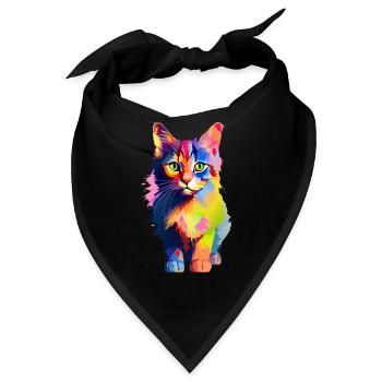 Tierisch bunte Katze - Bandana - Schwarz - Vorne