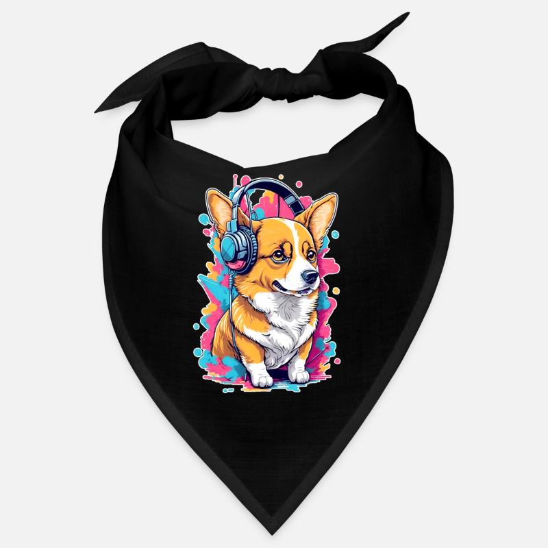 Corgi écoute de la musique Bandana