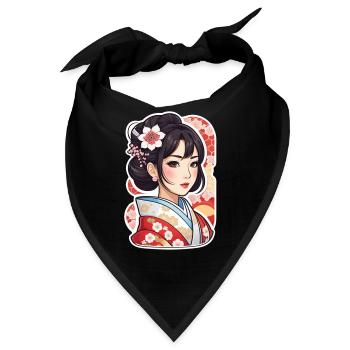 Japanerin im Kimono - Japan - Bandana - Schwarz - Vorne