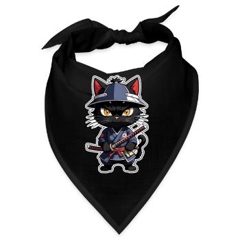 Ninja Katze - Samurai Kätzchen - Bandana - Schwarz - Vorne