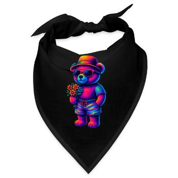 neonfarbenem Teddy im Beach-Look - Bandana - Schwarz - Vorne