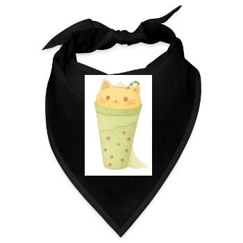 Kawaii Katze in Minze Bubble Tea - Bandana - Schwarz - Vorne