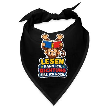 Affe liest verkehrt Lesen kann ich Spruch Lustig - Bandana - Schwarz - Vorne