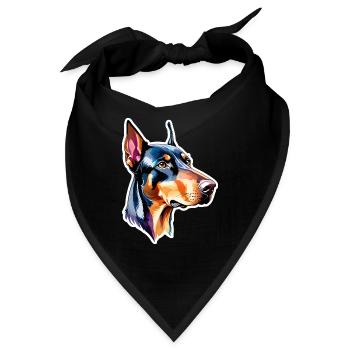 Dobermann Wasserfarben - Bandana - Schwarz - Vorne