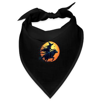 Halloween-Hexe, die bei Vollmond auf einem Wolf reitet - Bandana - Schwarz - Vorne