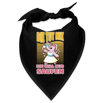 Die Will Nur Saufen - Saufen Trinken - Einhorn - Bandana - Schwarz - Vorne