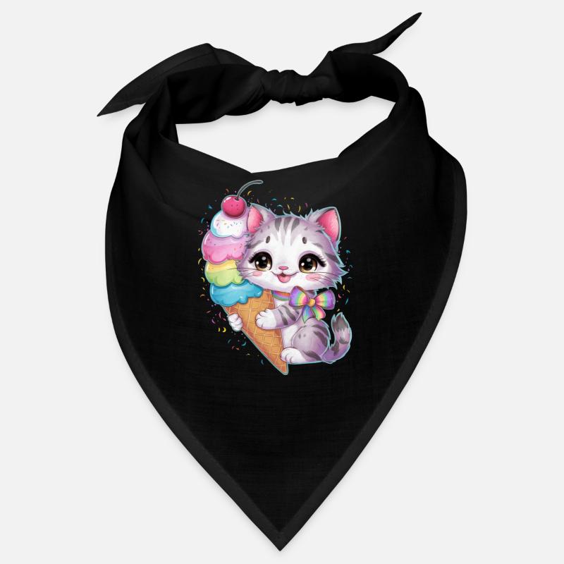 Mignon chat de dessin animé aime la crème glacée gaufrée Bandana