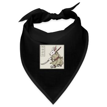 Japanische Kunst Kaninchen Samurai mit Schwert - Bandana - Schwarz - Vorne