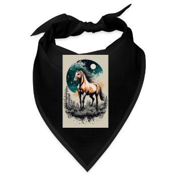 Pferd unter Vollmond - Bandana - Schwarz - Vorne