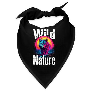 Wolf Wolfskopf Wölfe Wolfsrudel Natur Neon Bunt - Bandana - Schwarz - Vorne
