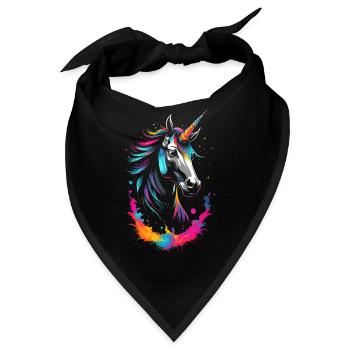 Buntes Neon Einhorn - Fantasie Traumlandschaft - Bandana - Schwarz - Vorne