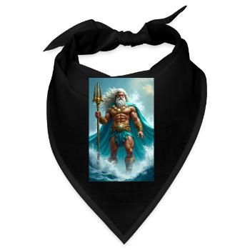 Poseidon, mächtiger Meeresgott mit Dreizack, Wellen - Bandana - Schwarz - Vorne