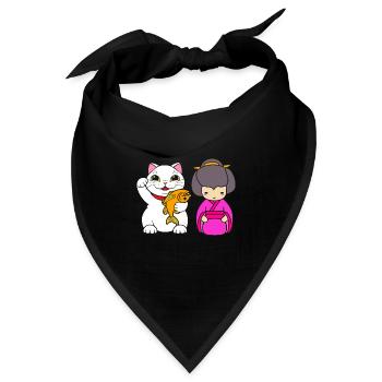 Maneki Neko Japan Glücksbringer - Bandana - Schwarz - Vorne