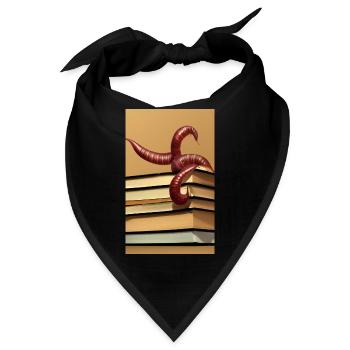 Comic Cartoon grusseliger Bücherwurm Bücherstapel - Bandana - Schwarz - Vorne