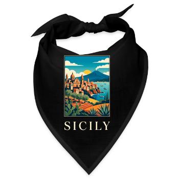 Sizilianische Küstenlandschaft in kräftiger Farbe Italien Reisen - Bandana - Schwarz - Vorne