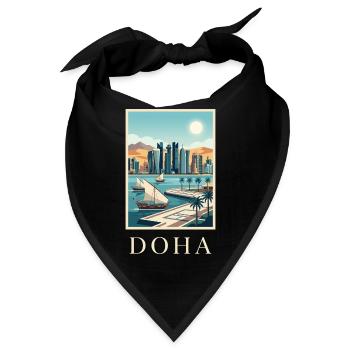 Doha Waterfront Cityscape Katar Reiseplakat - Bandana - Schwarz - Vorne