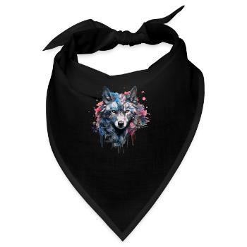Wolf Design Wolfkopf in bunten Farben Wolfsrudel - Bandana - Schwarz - Vorne