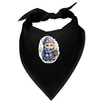 Kätzchen im Schnee mit Mütze, Schal und Mantel - Bandana - Schwarz - Vorne