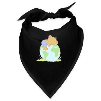 Cute Teddy Bear hugging world globe. - Bandana - Schwarz - Vorne