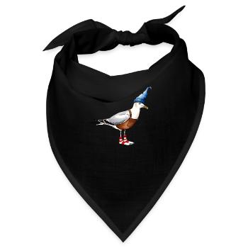 Lustige Möwen Illustration mit Mütze u. Latzhose - Bandana - Schwarz - Vorne
