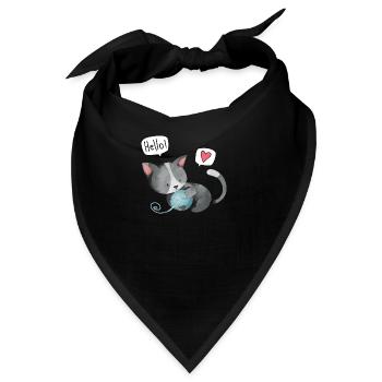Niedliches Kätzchen Mit Wollknäuel Beim Spielen - Bandana - Schwarz - Vorne