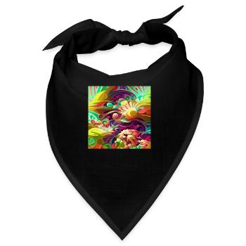 Helle psychedelische Retro-Blumen und -Formen - Bandana - Schwarz - Vorne