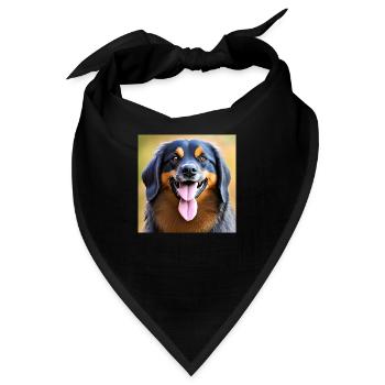 lustiger farbenfroher Hundekopf mit zwei Zungen - Bandana - Schwarz - Vorne
