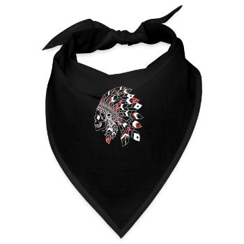 Totenkopf mit weiß-rotem indischen Kopfschmuck - Bandana - Schwarz - Vorne