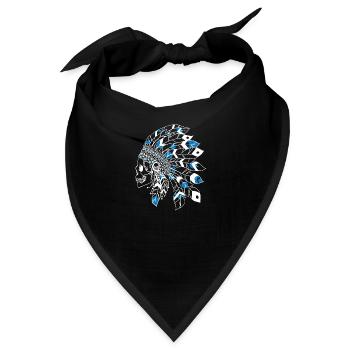 Totenkopf mit weißem und blauem indischen Kopfschmuck - Bandana - Schwarz - Vorne