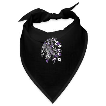 Totenkopf mit weißem und lila indischem Kopfschmuck - Bandana - Schwarz - Vorne