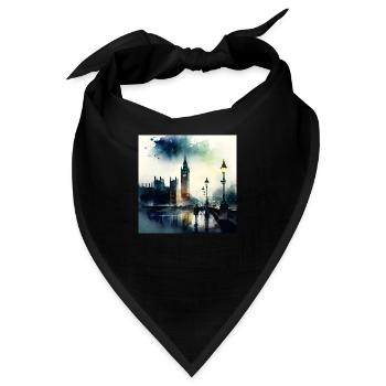 London Landschaft Big Ben Aquarell - Bandana - Schwarz - Vorne