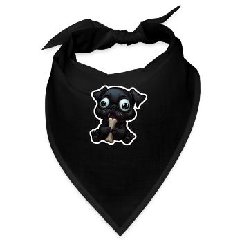 Little, dark Bulldog eating a bone - Bandana - Schwarz - Vorne