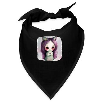 Katze Katzenmädchen - Phantasie - Bandana - Schwarz - Vorne