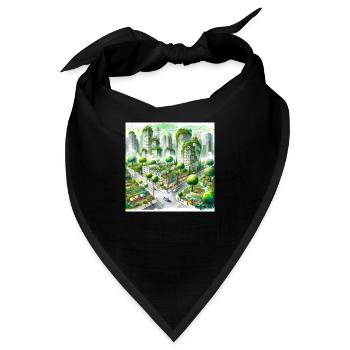 Aquarell-Öko-Stadt - Bandana - Schwarz - Vorne