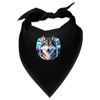 Bunter Wolf in Berg- und Waldlandschaft - Bandana - Schwarz - Vorne