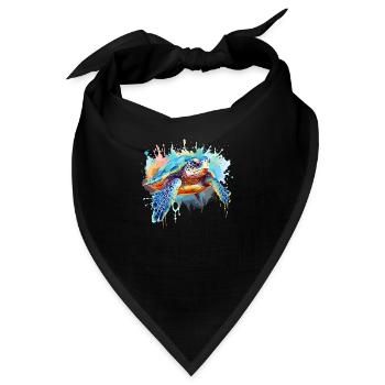 Schildkröte, Aquarellschildkröte, Spritzer - Bandana - Schwarz - Vorne